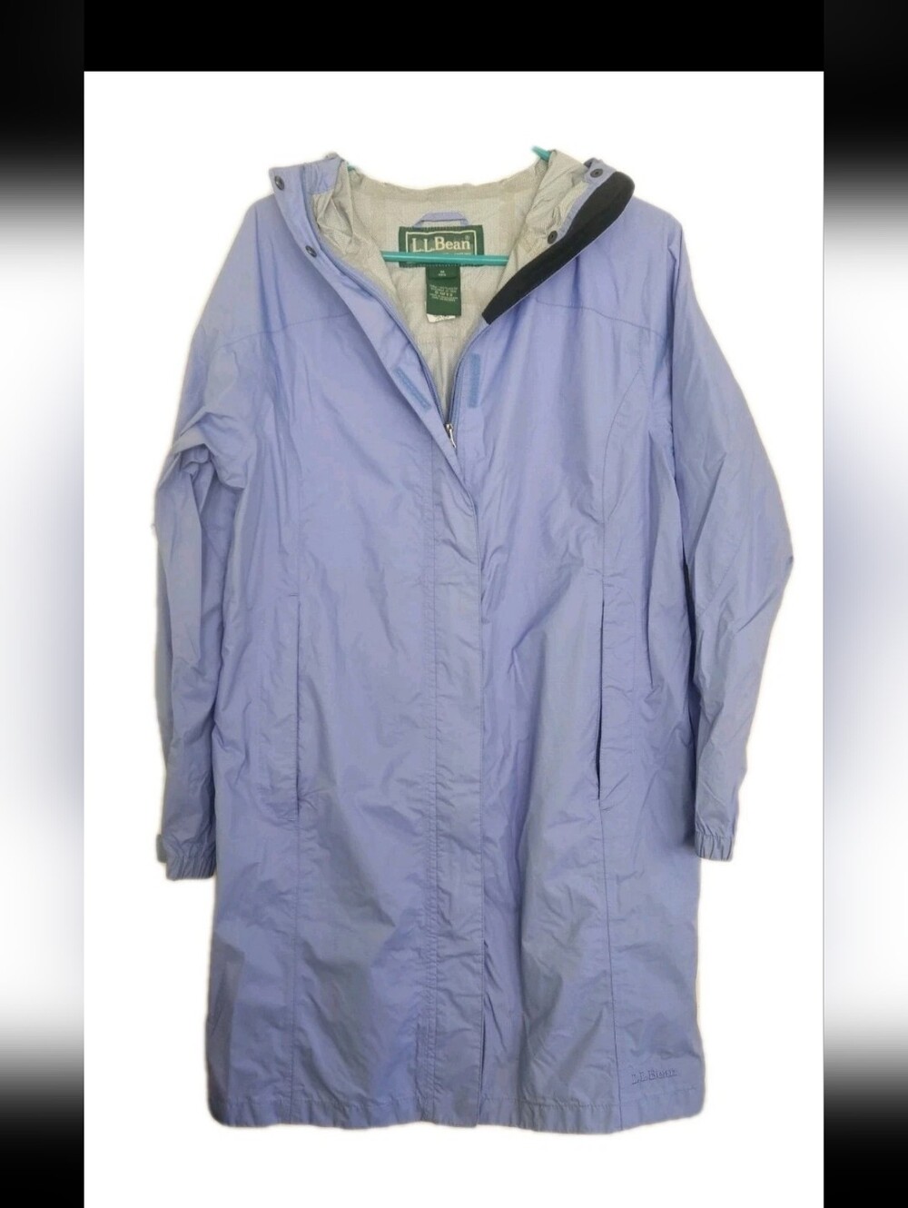 L.L. Bean Women's Medium Regular Hooded Rain Jacket Longline Periwinkle Blue